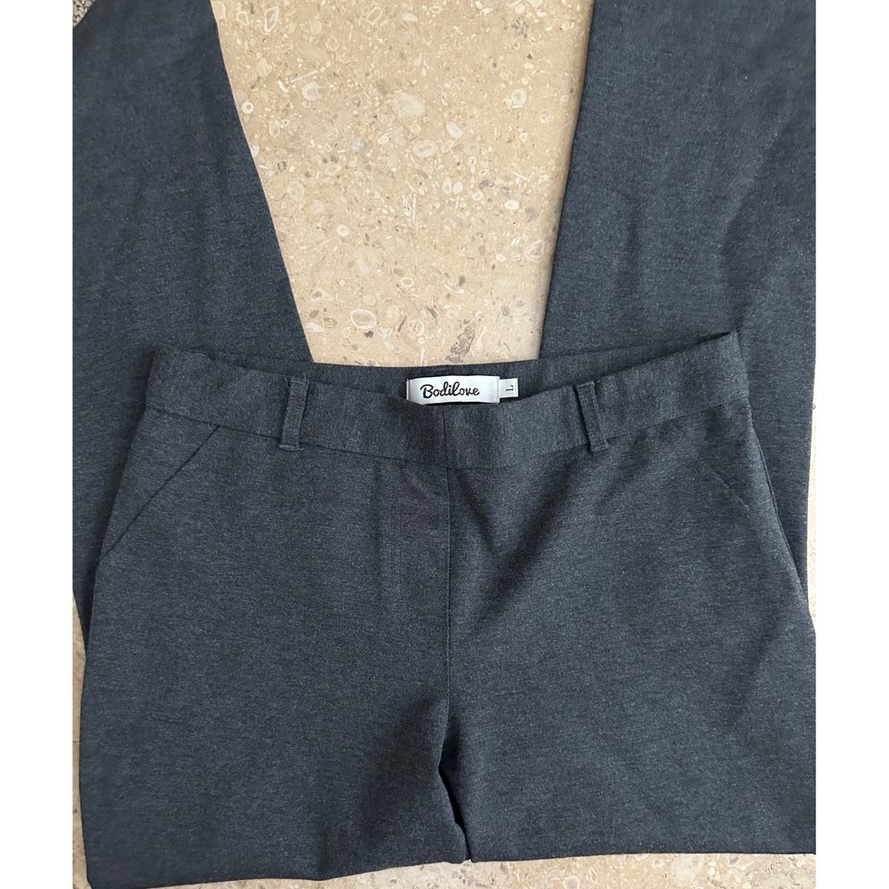Bodilove Charcoal Gray Stretch Knit Bootcut‎ Yoga Dress Pants Women's Size L